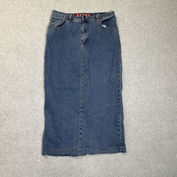 Ethyl Vintage Y2K‎ Long Modest WESTERN Denim Maxi Skirt Size 10 Grunge Chambray - Picture 1 of 7